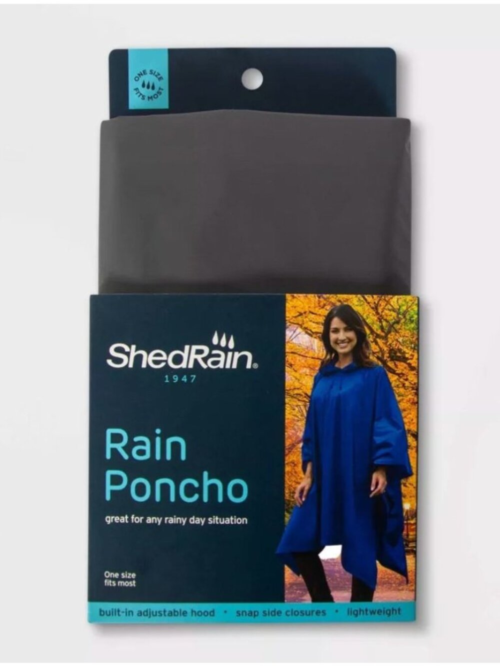 ShedRain 1947 Lightweight Rain Poncho With Adjustable Hood & Snap Closures One S